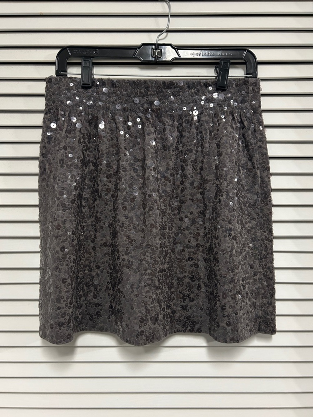 Garnet Hill Charcoal Sequin Pull On Mini Skirt with Wide Waistband